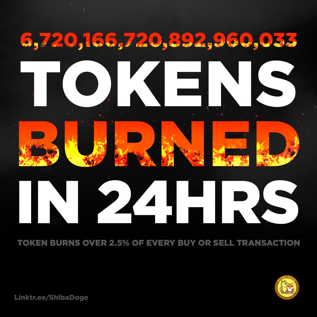 RealShibaDoge's tweet image. 6,720,166,720,892,960,033 #Tokens #Burned in 24hrs.

#ShibaDoge #burns over 2.5% of every buy or sell #transaction.