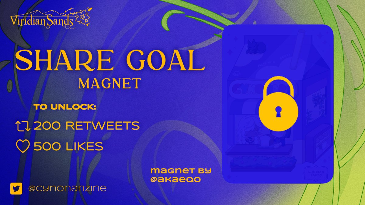 💜SHARE GOAL💚

We're very grateful for all the love you showed us so far and we want to make Viridian Sands even more special!  🌟
Help us reach these goals on this post and a lovely magnet designed by <a href="/akaeqo/">akae🐸 CQ8 @ G79</a> will be added to all physical orders!

🛒viridiansandszine.bigcartel.com
