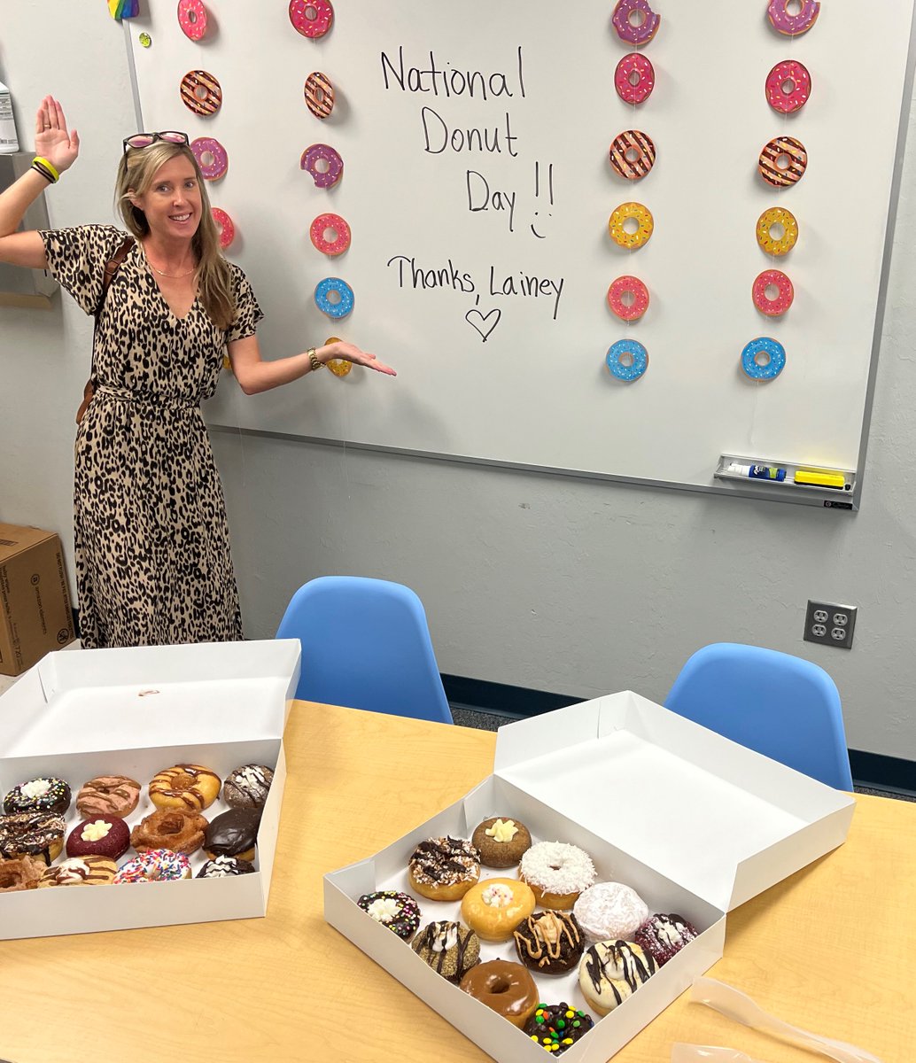 f_mbeach's tweet photo. Celebrating National Donut Day last Friday. What a sweet treat for staff!🐬🍩#FMBEStrong https://t.co/NqxaV65orV