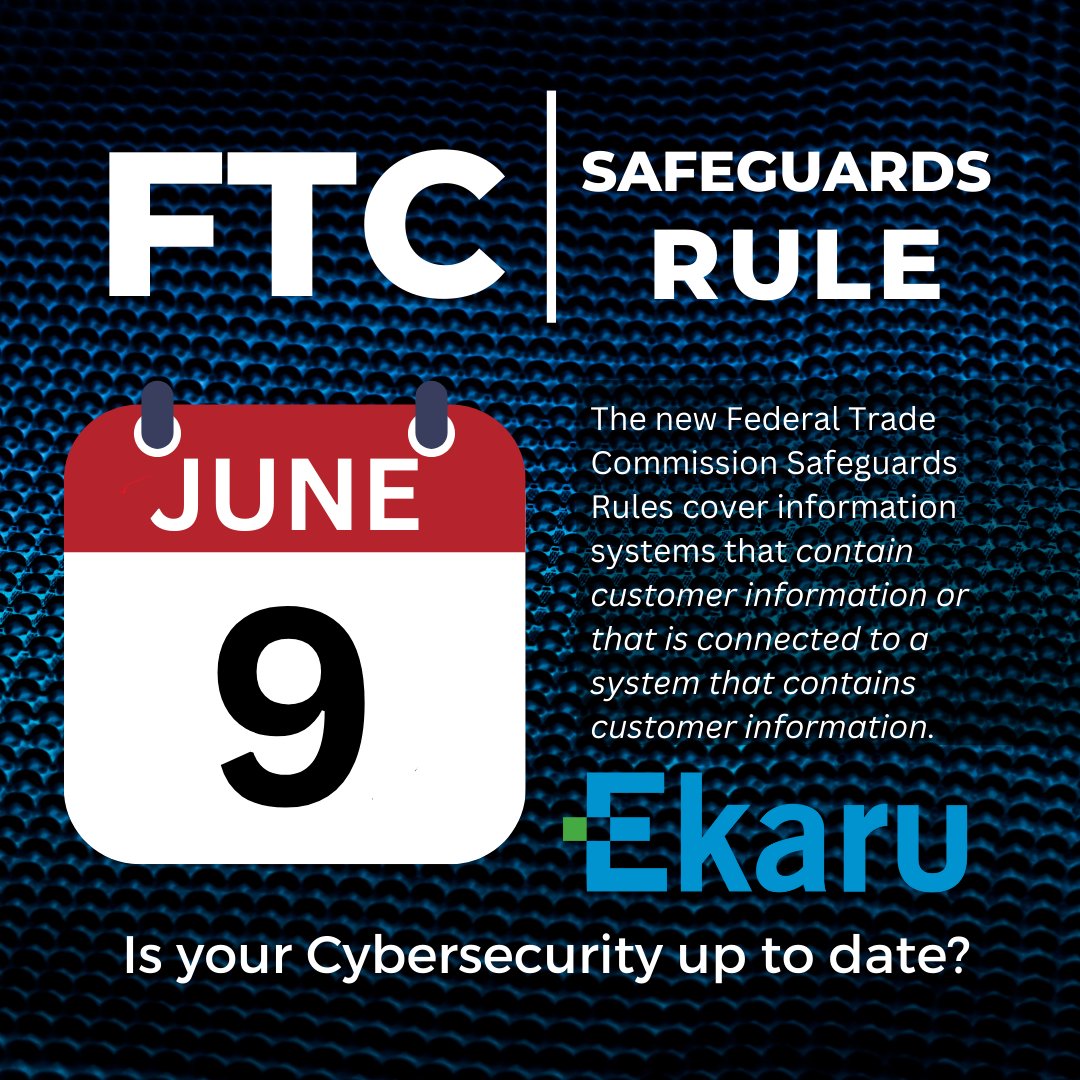 The new FTC Safeguards Rule goes into effect JUNE 9.  Store your data in the cloud?  Look at section (j) carefully - systems CONNECTED TO A SYSTEM THAT CONTAINS CUSTOMER INFORMATION is covered in the rule.  smpl.is/73e1b #cybersecurity #Cyberfit #cyberaware
