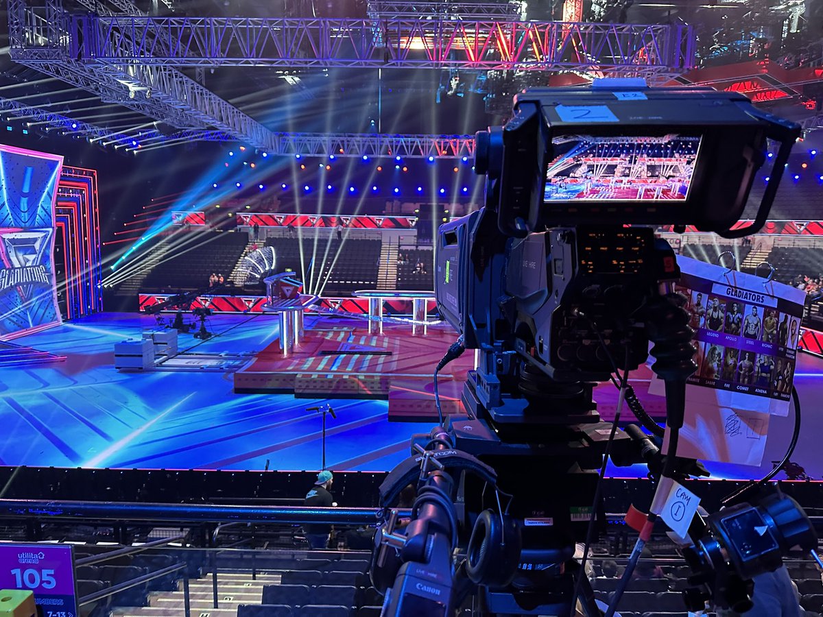 SimonR's tweet image. On set of the new series of Gladiators. 9 year old me is overexcited 🤩