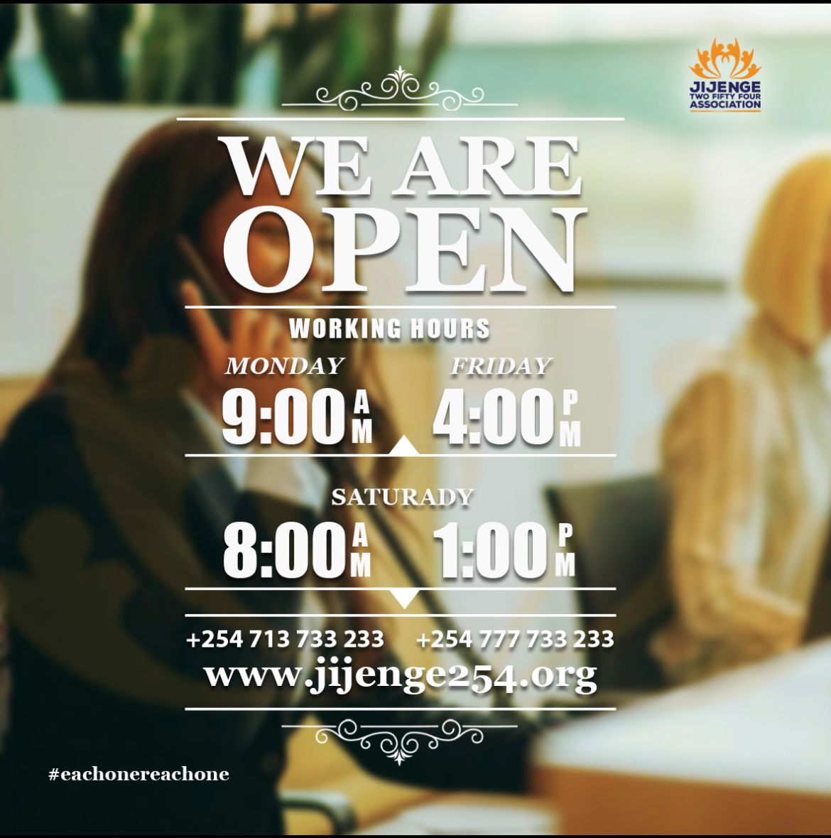 Jijenge2's tweet photo. Visit us during our normal working hours from 9:00am to 4:00pm daily from Monday to Friday in kakamega. #eachonereachone #kakamega #county037 #jijenge254 https://t.co/XDhXqn8fxv
