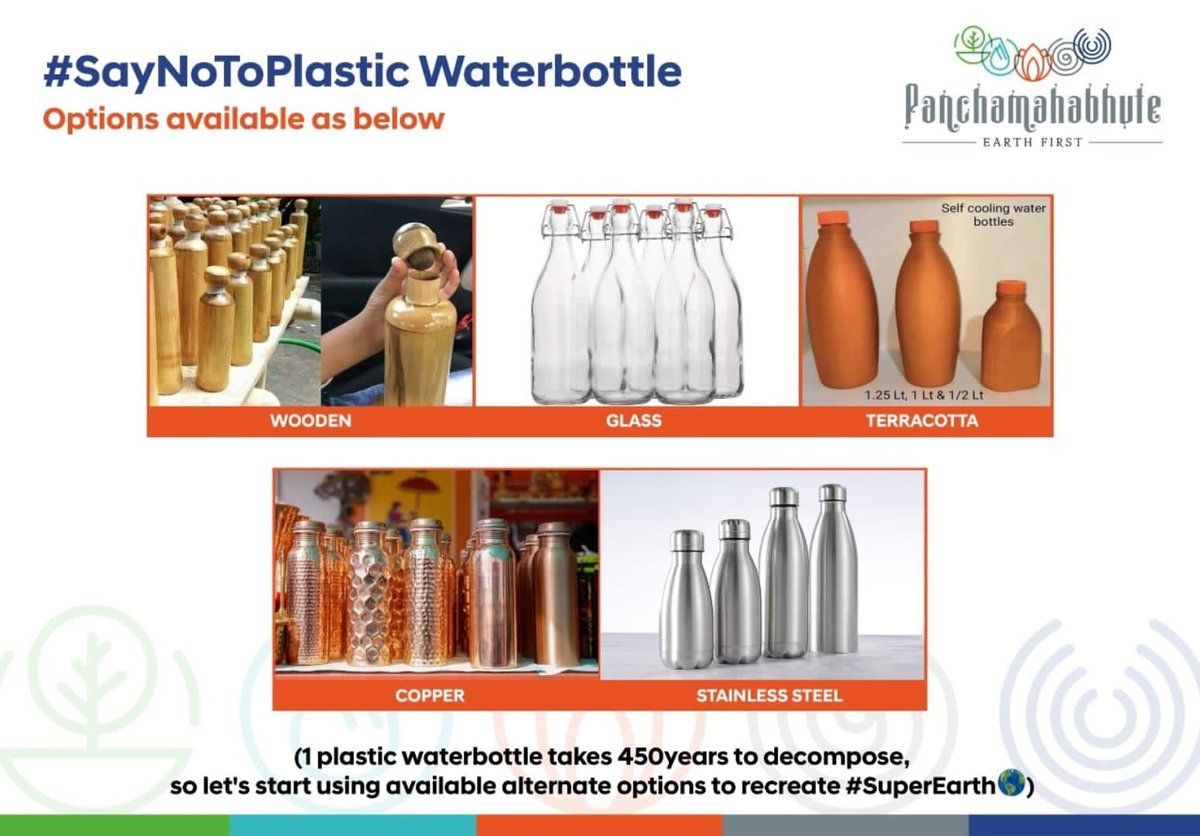 I support @panchamahabhute #SayNoToPlastic Waterbottle Campaign on #WorldEnvironmentDay #BeatPlasticPollution We have solutions and alternatives, so let's use our voice and choice to beat plastic pollution