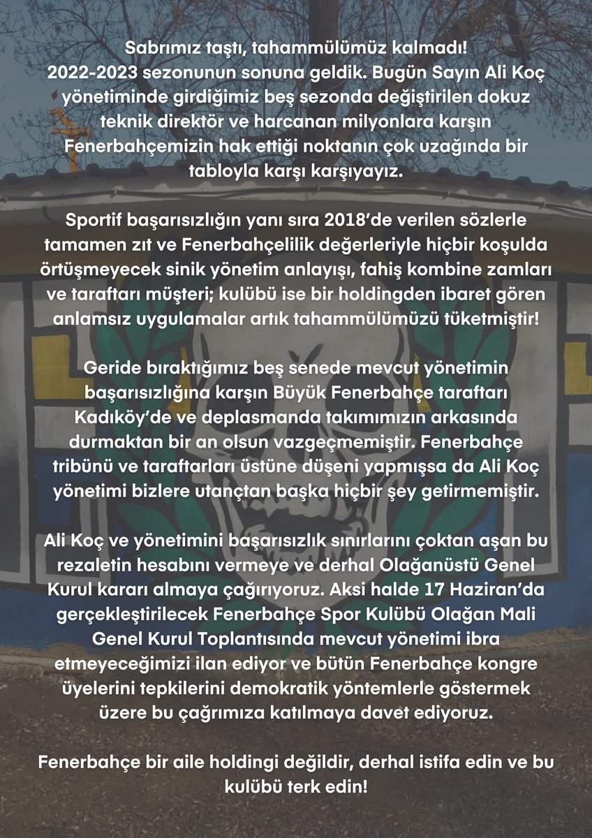 AlemdeFener2013's tweet photo. YA OLAĞANÜSTÜ KONGRE YA DA 17 HAZİRANDA İBRA YOK! https://t.co/XFIvvOqSmM