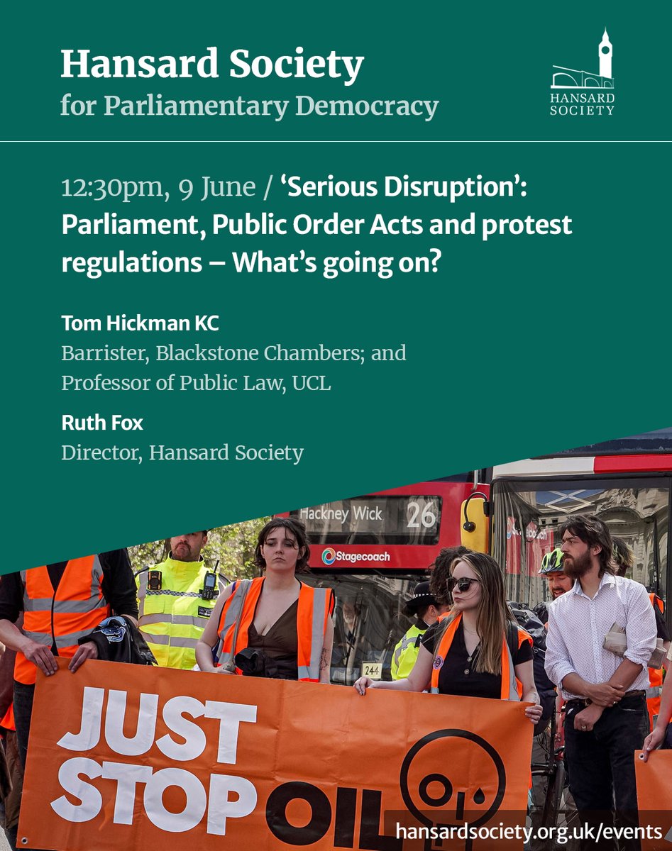 If you care about parliamentary democracy, this is for you⬇️ The Govt is trying to amend the law with minimal scrutiny to introduce protest regulations previously rejected by Parliament. How is this possible? And what might happen? Join us Fri to find out hansardsociety.org.uk/events/webinar…