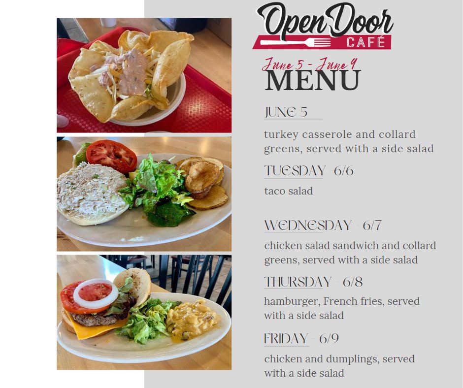 **Weekly Menu**

Dine in or carry out, Monday-Friday, 11 am - 2 pm. Everyone Eats Wythe Us! 

Chef prepared x made with love!

#everyoneeatswytheus #zerohunger #endhunger #wythehope