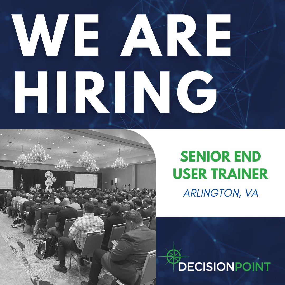 Join the @DecPtCorp Team! We're Hiring a Senior End User Trainer in Arlington, VA! 

Click here to apply: ow.ly/u9Vh50OF2xF

#careeropportunity #joinourteam #decisionpoint #decisionpointcorp #governmentcontracting #defensecontracting #federalmarketplace #cybersecurity