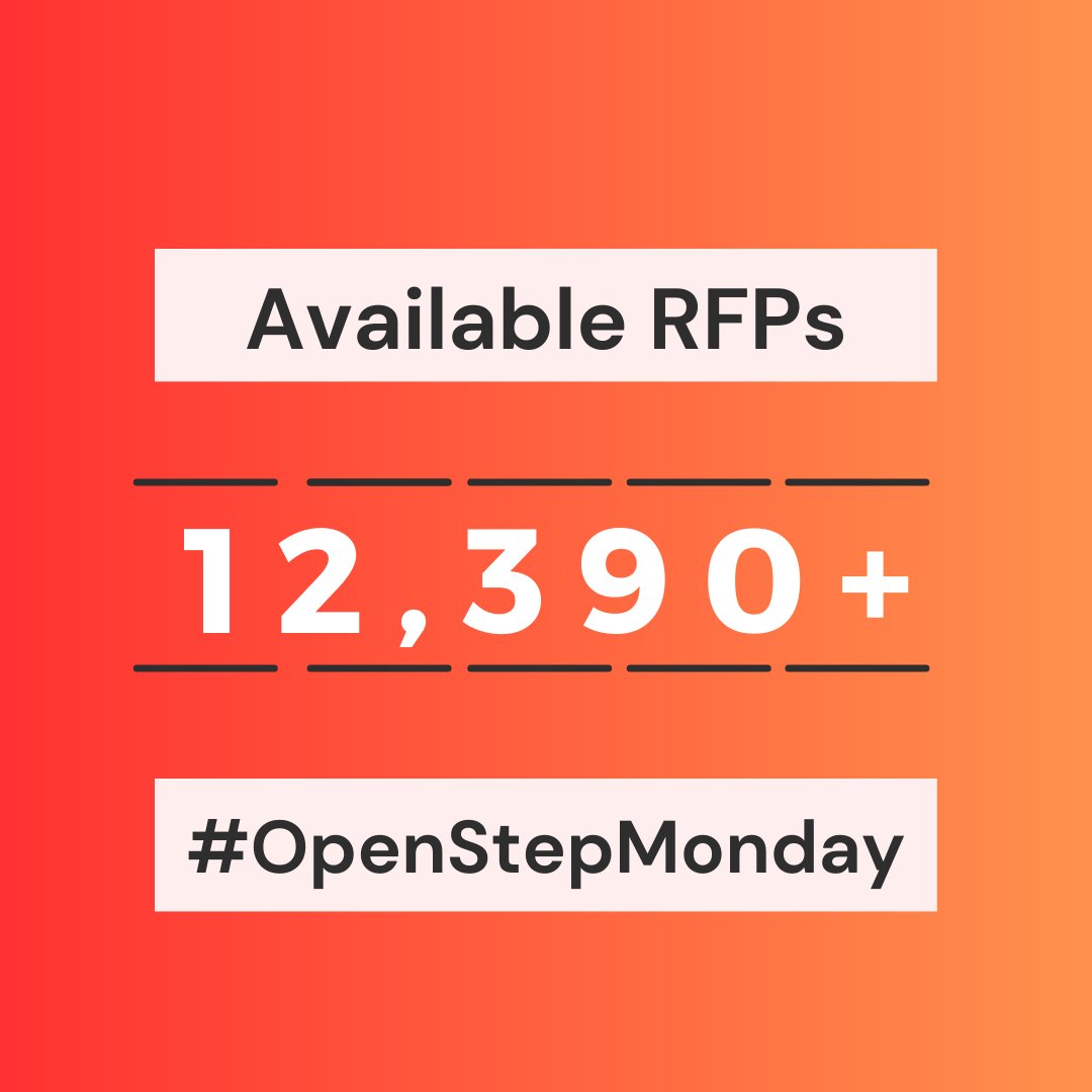 OpenStepIO's tweet image. Happy Monday!  This week we have almost 13,000 RFPs to help you find your next business opportunity!  Link in bio! 
#OpenStepMonday #Bids #RFP #entrepreneurship