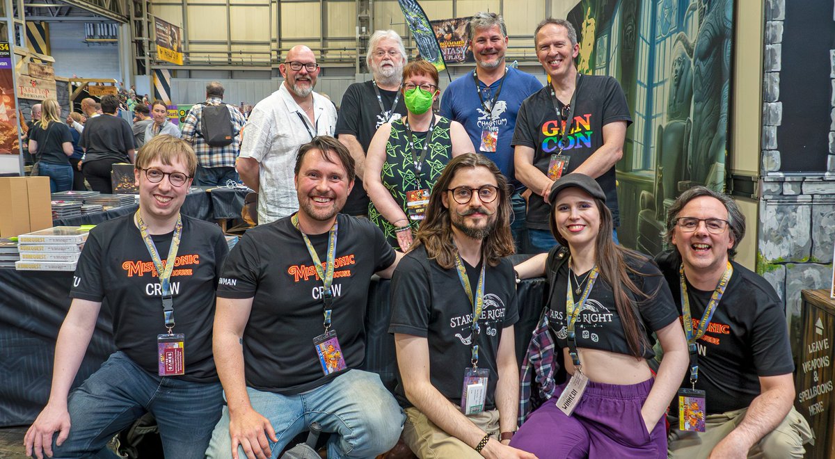 Amazing time at UK Games Expo. Here we are on the Saturday meeting the amazing @Chaosium_Inc crew with @MiskatonicPlay and @Stars_r_Right Please say hi if I met you so I can listen to your podcast etc! I know in interrupted @theGROGNARDfile 's dinner to say hello!😁 Anyone else?