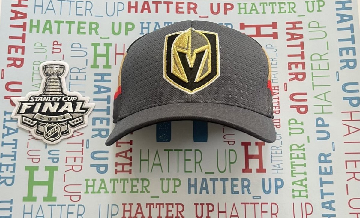 Hatter_up's tweet photo. Todays 🥅 NHL Playoff Hat of the Day for Game 2 is the #LasVegas @Goldenknights who are Up 1-0 on Florida #NHLPlayoffs 🏒 #GameDay @NHL #StanleyCupFinals #Game2 #HatTwitter #HatoftheDay #GameDay #FittedHatSociety #HatCollector #UnitedByCaps #OldPatch https://t.co/g567WoqNNX