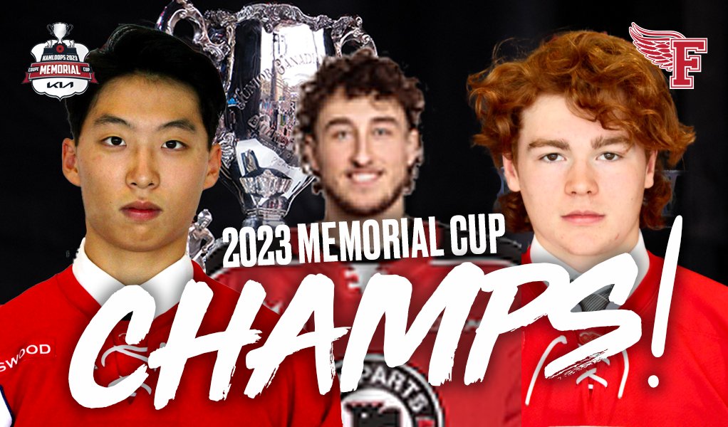 Congratulations to Fredericton Riverview Ford Red Wings players Andrew Gweon, Cam Thomson and Thomas Darcy on winning the 2023 Kia Memorial Cup with the Quebec Remparts!!! Way to go boys!