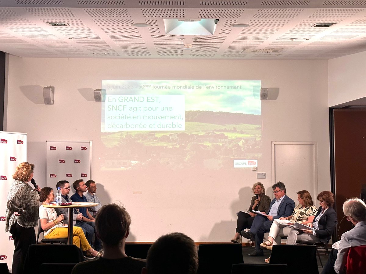 Steph_Dommange's tweet photo. En @regiongrandest, le @GroupeSNCF agit pour une société en mouvement décarbonée et #durable, afin de réduire à l’horizon 2030 🌱 :
- Les émissions de gaz à effet de serre générées par ses activités de transport de -30%
- Celles émises par ses bâtiments de -50% https://t.co/YgwnyCTRPc
