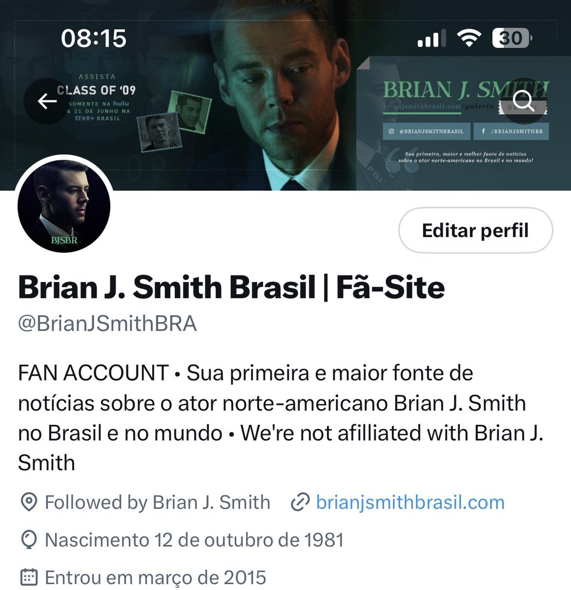 Entramos no mês de estreia de “Class of’09/Agentes do FBI” na Star+ Brasil. 

E estamos de cara nova em homenagem ao personagem interpretado por Brian J. Smith. 

📲 | <a href="/BrianJSmithBRA/">Brian J. Smith Brasil | Fã-Site</a>
📸 | @/BrianJSmithBrasil (IG)

Muito obrigado, <a href="/mybeedesign/">🐝</a> pelo trabalho incrível como sempre!
