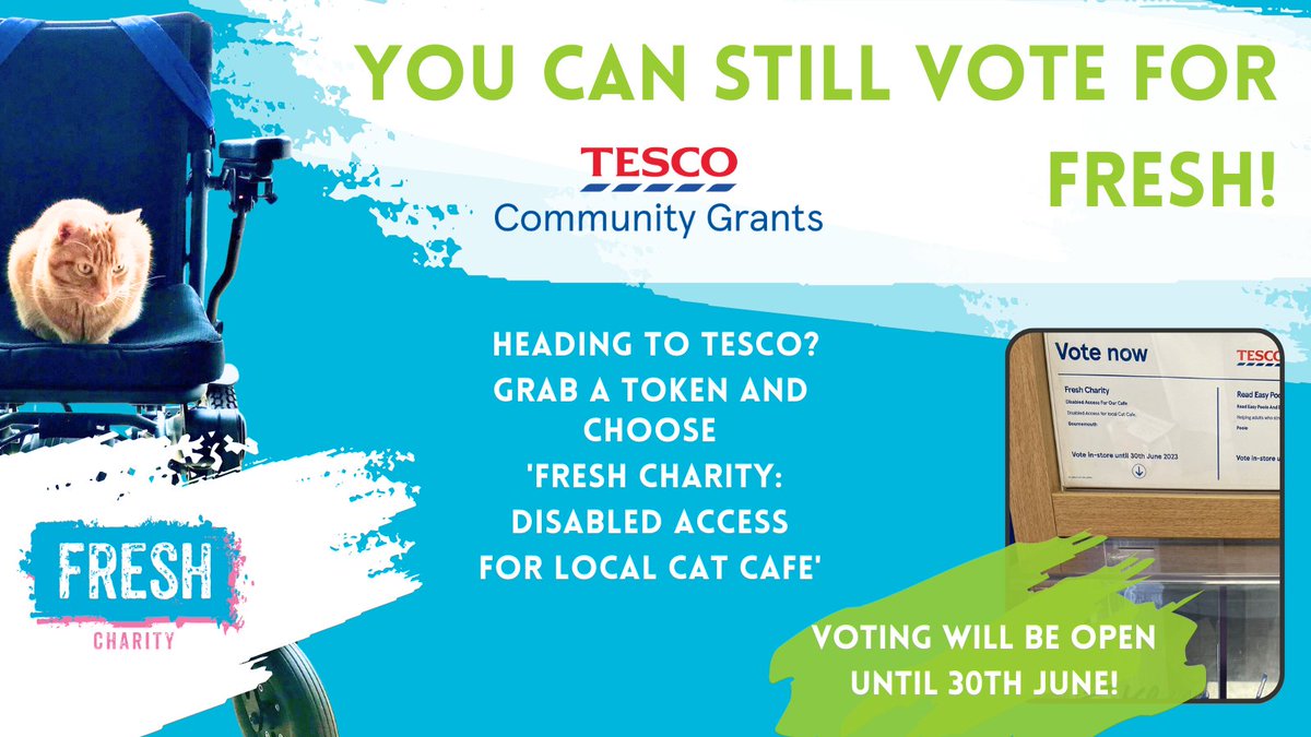 The vote is still open! Popping to your local <a href="/Tesco/">Tesco</a>?  Show your #Support by grabbing a token at the checkout and putting it in the #CommunityGrants box for #FreshCharity. #GetInvolved by helping fund #DisabledAccess to downstairs <a href="/PauseCatCafe/">Pause Cat Cafe</a> to the feline family.
<a href="/groundworkuk/">Groundwork UK</a>