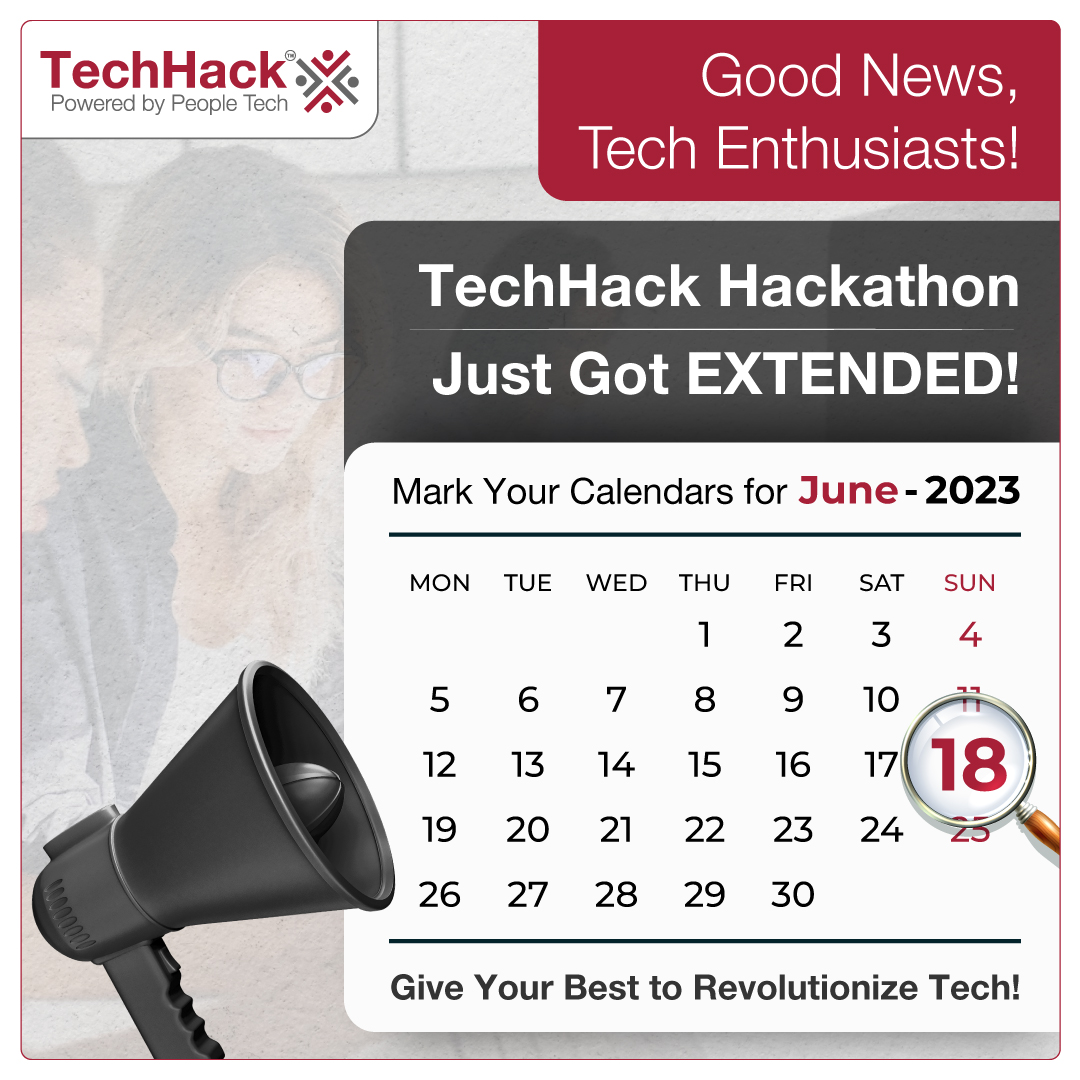 🚀🔥 BREAKING NEWS! 🔥🚀
We are extending the TechHack Hackathon for Mobility and EDT till 18th June! Get ready to unleash your creative genius and shape the world! 🚀💡🏆

#PeopleTechGroup #techhacks #projectsubmission  #deadline #project  #share