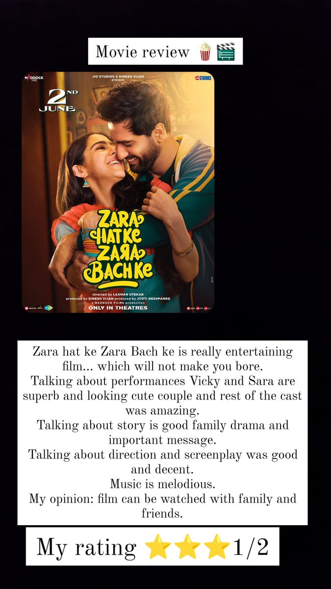 #ZaraHatkeZaraBachke in theatres now. 

@vickykaushal09 @SaraAliKhan #RakeshBedi #AnubhaFatehpuria @neerajsoodactor #KanupriyaShankarPandit #SushmitaMukherjee @sharibhashmi #AkashKhurana #HimanshuKohli #SrishtiGanguliRindani @Inaamulhaq1 #VivaanShah @Laxman10072 #DineshVijan