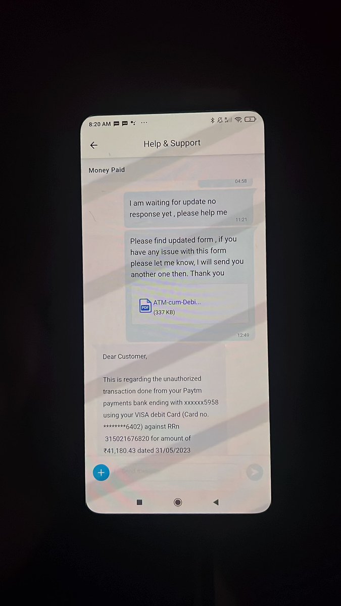Ahadmalik000's tweet photo. @Paytmcare @Paytm @Paytmcare @PaytmBank @vijayshekhar When I shared the dispute form with support, your care asked me to do the same thing again. Initially, you told me that I had to share it again. They copied the previous response and sent it to, even on Twitter DM I am waiting for reply https://t.co/VvVc2TCBEu