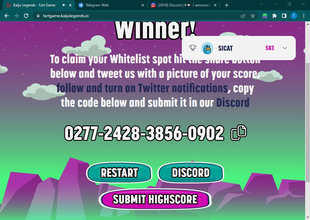 kpms99's tweet photo. I just confirmed my free token airdrop giveaway for the @kaijulegendsNFT launch, play the whitelist game below and score over 25 to unlock a unique whitelisting code!  

Game link - https://t.co/YpGtrz7T2U https://t.co/DQBW2uj6Ag