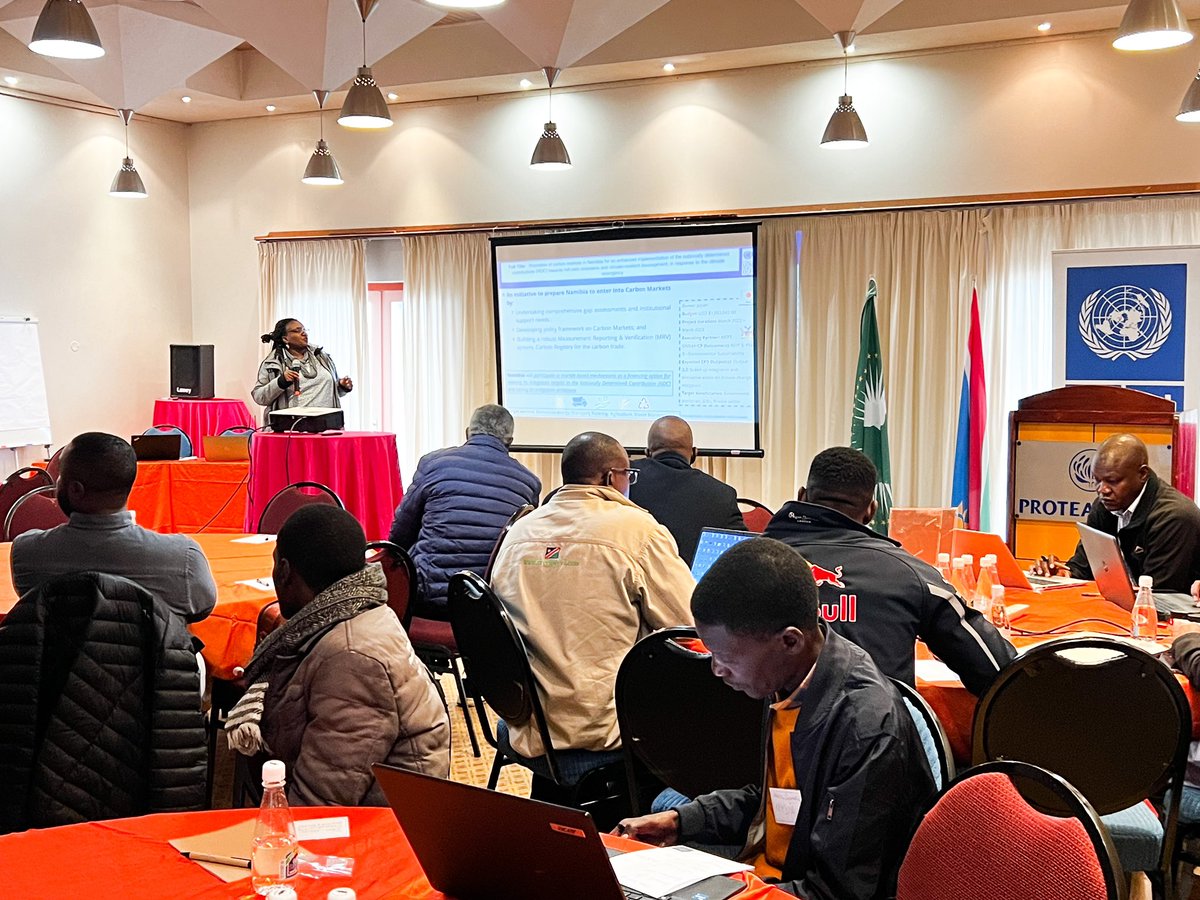 UNDPNamibia's tweet photo. 📢Currently Happening!

@MinistryofEnvi2, in collabo w/ @UNDP , is conducting a stakeholder training &amp; validation workshop from 5-9 June on #CarbonMarket Framework for 🇳🇦’s participation in international carbon market trading scheme.

Stay tuned for updates! 🌿 #PartnersAtCore https://t.co/HuADY6IK0W