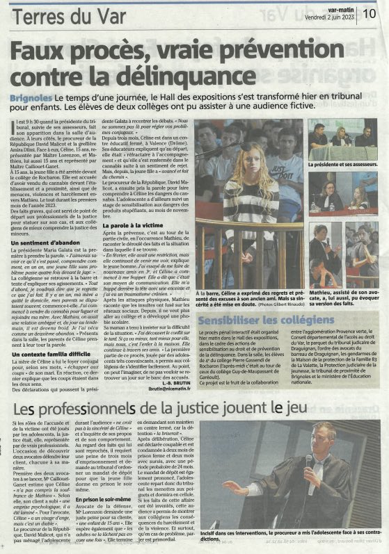 Des collégiens ont joué à un procès pénal fictif à Brignoles le 1er juin avec les professionnels du <a href="/TJDraguignan/">Tribunal judiciaire de Draguignan ⚖️</a>.
Cet exercice a été l’occasion de sensibiliser les élèves au droit et à la prévention de la délinquance à travers ces sujets : harcèlement scolaire et stupéfiants.