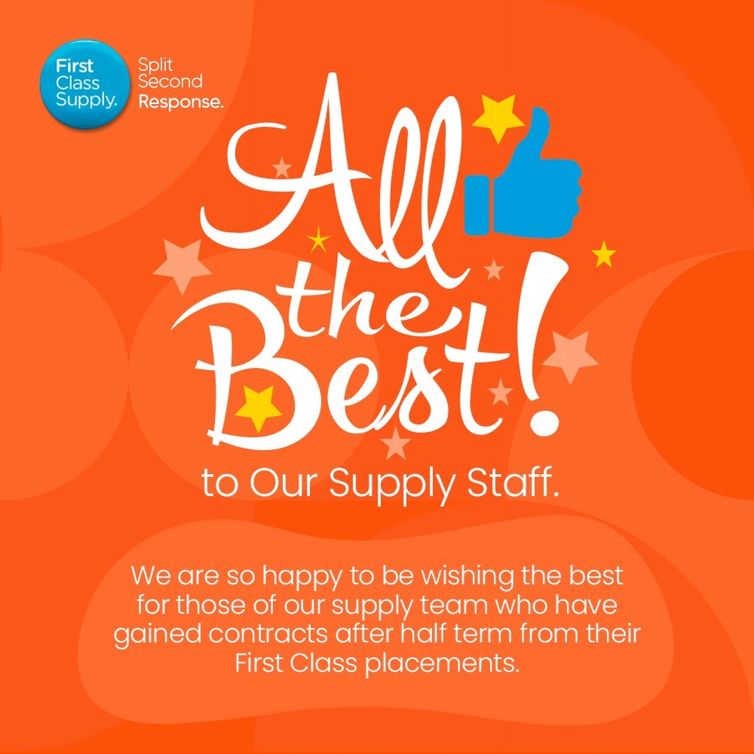 We are so happy to be wishing the best for those of our supply team who have gained contracts after half term from their First Class placements.

#firstclasssupply #supplyteachers #supplyteachingagency