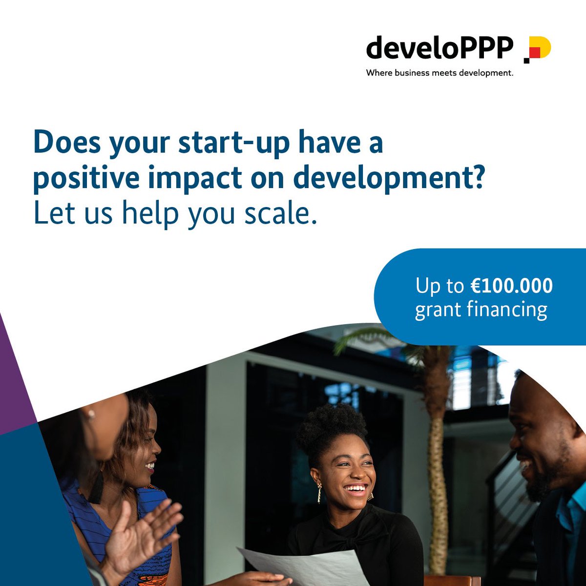 #develoPPPVentures is open for start-ups in #Tanzania, #Kenya, #Ghana &amp; #Nigeria.

Selected participants will receive matching grant funding up to EUR 100K for innovative start-ups. 📈

More info and apply at: developpp.de/en/application 

Deadline 🗓 June 30, 2023