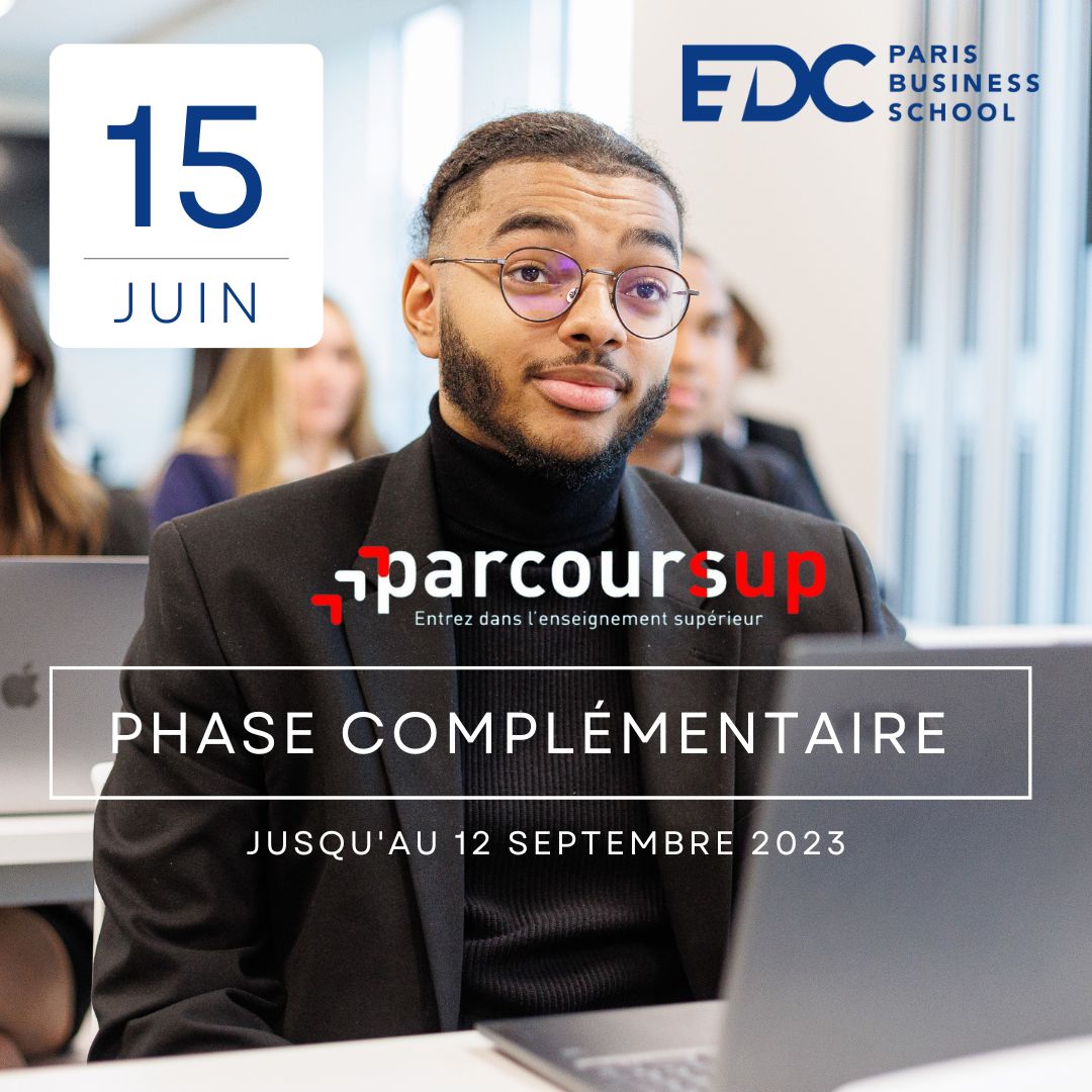 🚨 Phase complémentaire 🚨

Du 15 juin jusqu'au 12 septembre, vous pourrez choisir un de nos programmes depuis le moteur de recherche des formations sur Parcoursup ! ✅ 🤗

Ne laissez pas passer cette seconde chance, rejoignez-nous ! 😉

#edcparis #parcoursup