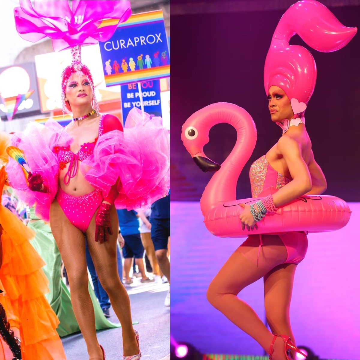When you pay homage to yourself, 6 years of drag. All pink Flamingo girl 🦩.
#Amadiva #dragracethailand 

Now.                                                       Then