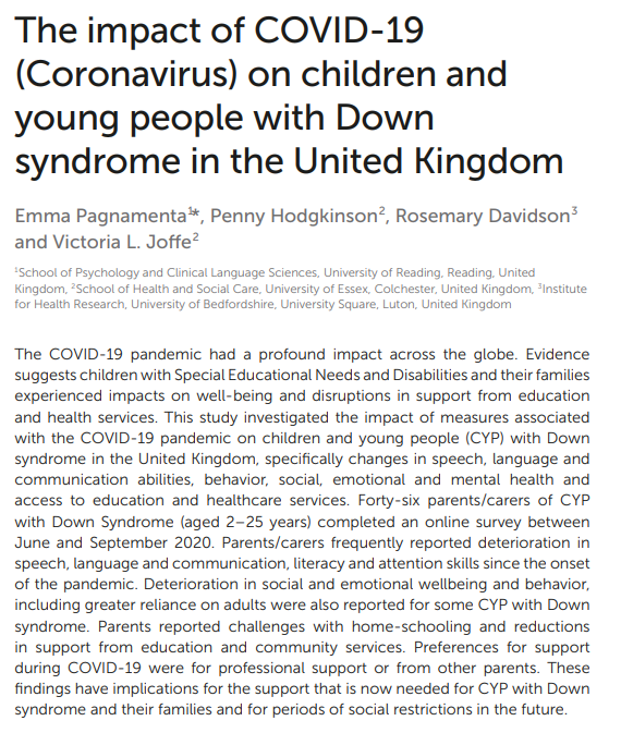 Emma Pagnamenta (@emmapagnamenta) on Twitter photo Parents/carers reported wide-ranging impacts of COVID-19 measures on CYP with Down Syndrome including speech, lang, commun, literacy, social and emotional wellbeing plus reduced support and challenges with home-schooling <a href="/vjoffe/">Professor Victoria Joffe</a> <a href="/pennyhodgkinson/">penny hodgkinson</a> <a href="/FrontPsychol/">Frontiers - Psychology</a> <a href="/DownSynCEN/">Down Syndrome Clinical Excellence Network</a> Parents/carers reported wide-ranging impacts of COVID-19 measures on CYP with Down Syndrome including speech, lang, commun, literacy, social and emotional wellbeing plus reduced support and challenges with home-schooling <a href="/vjoffe/">Professor Victoria Joffe</a> <a href="/pennyhodgkinson/">penny hodgkinson</a> <a href="/FrontPsychol/">Frontiers - Psychology</a> <a href="/DownSynCEN/">Down Syndrome Clinical Excellence Network</a>