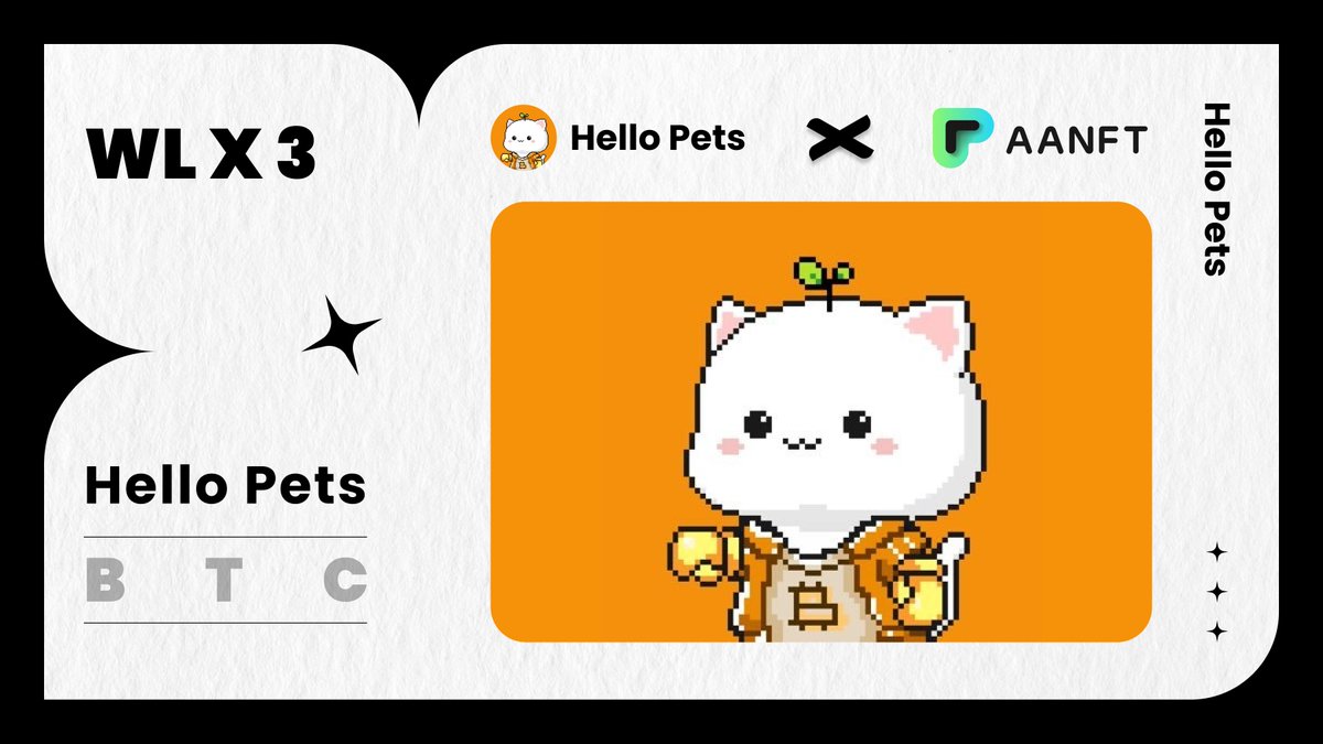 AANFTOfficial's tweet photo. 🎉 AANFT X Hello Pets 🎉

🎁 WL X 3⃣️

✅ Follow @AANFTOfficial &amp; @HelloPetsLabs 
✅ Like &amp; RT &amp; Tag 3⃣Frenz
✅ Drop ur BTC Address

⏰ 48H

#AANFT #NFTs #BTC #Giveaways #MEOW #BitcoinCats https://t.co/5d81JQ5R80