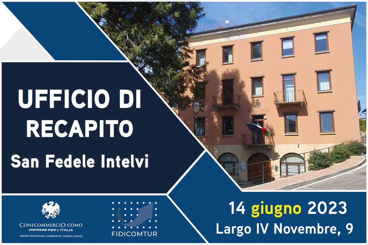 Confcommercioco's tweet photo. 🗺 Confcommercio Como è presente con un ufficio di recapito c/o il Municipio di San Fedele Intelvi per essere ancora più vicina e di supporto alle imprese della zona.
👉 Consulta il calendario: https://t.co/bavDT7QAAA
#confcommerciocomo #valleintelvi #recapito #ufficio https://t.co/SJkdykZeLe