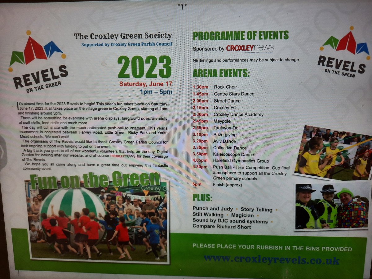 Not long now until #Croxleyrevels Sat 17th June 2023. Here is the line up of acts for the main arena m.facebook.com/story.php?stor…