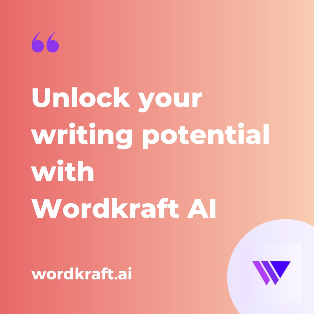 WordkraftAI's tweet photo. 🔓 Unleash your writing potential with #WordkraftAI ! ✍️💥
Dive into a world of #limitlesspossibilities and discover new #writingskills and #writinggoals #writingstyles with #WordkraftAI .

#WordkraftAI #UnlockPotential #WritingSkills #Writinggoals #Unleashcreativity #lab32 #thub https://t.co/nE9GjmYnHI