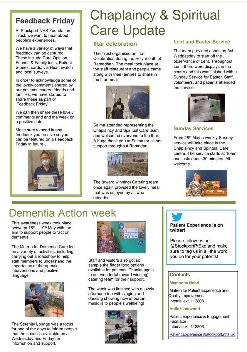 Stockport Patient Experience (@stockportptexp) on Twitter photo 📣Latest edition of the Patient Experience newsletter with highlights from April & May activities <a href="/StockportNHS/">Stockport NHS FT</a> 📣 #personcentredcare <a href="/NicolaFirth6/">Nicola Firth</a> <a href="/helshow1/">HH</a> <a href="/warnetony/">Tony Warne</a> <a href="/HWStockport/">Healthwatch Stockport</a> <a href="/JOB_NHS/">Jonathan O'Brien</a> @AndrewLoughney <a href="/sell_louise/">louise sell</a> <a href="/Karen277208291/">Karen mulholland</a> <a href="/Michellepennin/">Michelle 💙</a> 📣Latest edition of the Patient Experience newsletter with highlights from April & May activities <a href="/StockportNHS/">Stockport NHS FT</a> 📣 #personcentredcare <a href="/NicolaFirth6/">Nicola Firth</a> <a href="/helshow1/">HH</a> <a href="/warnetony/">Tony Warne</a> <a href="/HWStockport/">Healthwatch Stockport</a> <a href="/JOB_NHS/">Jonathan O'Brien</a> @AndrewLoughney <a href="/sell_louise/">louise sell</a> <a href="/Karen277208291/">Karen mulholland</a> <a href="/Michellepennin/">Michelle 💙</a>