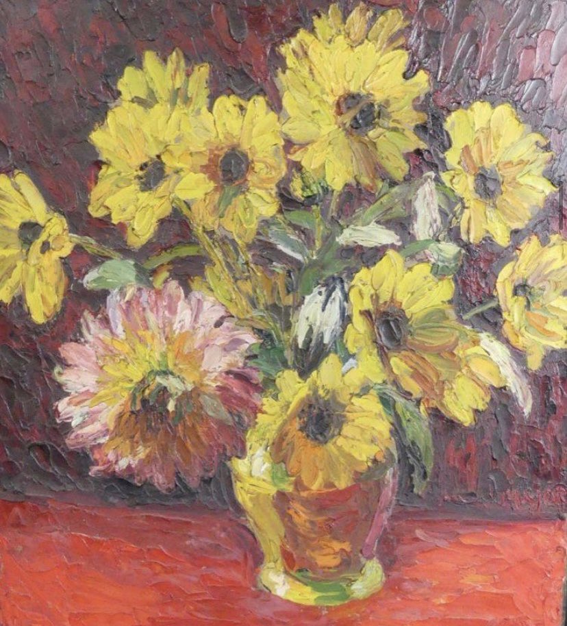 Theodore Major (1908-1999) 'Sunflowers' 1943 
46cm x 41cm 
Oil on Canvas
Private Collection

#theodoremajor #sunflowers #sunflower #flowers #art #artist #artwork #painter #painting #oilpainting #fineart #modernart #modernbritishart #twentiethcenturyart #northernart