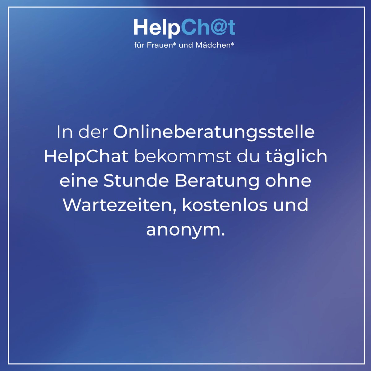 haltdergewalt's tweet photo. Unsere Beraterinnen sind täglich für dich und dein Anliegen da💙

#helpchat #frauenhelpline #hilfegegengewalt #gewaltanfrauen #stopptgewaltanfrauen #keinegewaltgegenfrauen #endviolenceagainstwomen #femizid #femizidestoppen #violenceagainstwomen #partnergewalt #feminismus https://t.co/kzLkvJthTl