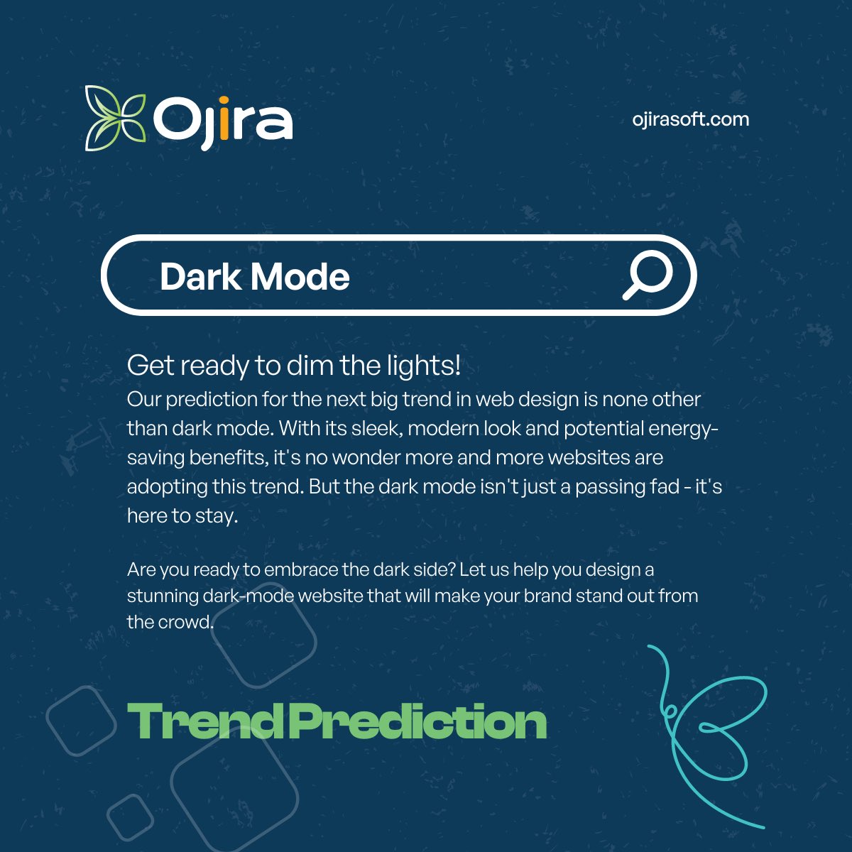 Looking for a way to make your website stand out? 
Our trend prediction for web design in 2023 is the rise of dark mode. 
Stay ahead of the game and contact us today to learn how we can help you implement this new trend. 
#darkmode #webdesigntrends #2023trends