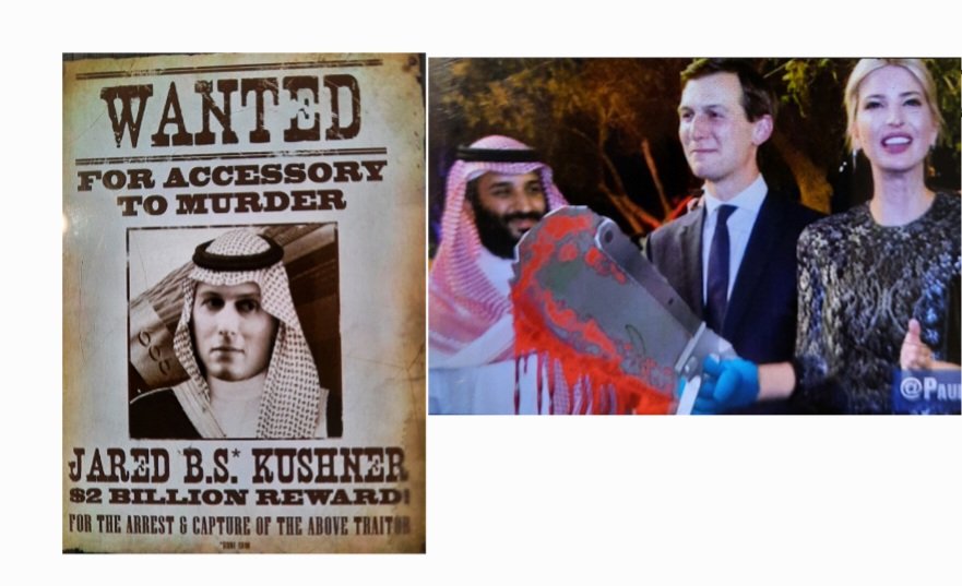 IanEnglush's tweet photo. Many people are upset that skinny jeans wearing #nebbish #goniff #JaredKushner got $2Bil from #SaudiArabia,#IvankaTrump, whoops,#IvankaKushner made $640Mil,& #JamalKhashoggi Royal #bonesaw.Hey,Jared brokered #peace in the mideast & saved us from #COVID19 right? Shun them & #Trump https://t.co/TWqFn2KNda