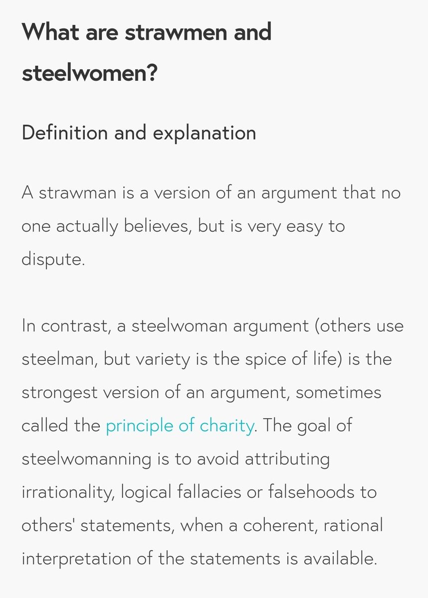 @tariqbaig16 @Madriz1984 @E_Santiago_Muin @luisglezreyes Sí,  estaría bien dejar de atacar a los strawmen 'colapsistas' (¿alguien se auto-define así?) y empezar a debatir con steelwomen.
(El titulo y subtítulos del libro a mí me resultaron también agresivos, aunque lo leeré y seguro que tiene buenas ideas...)