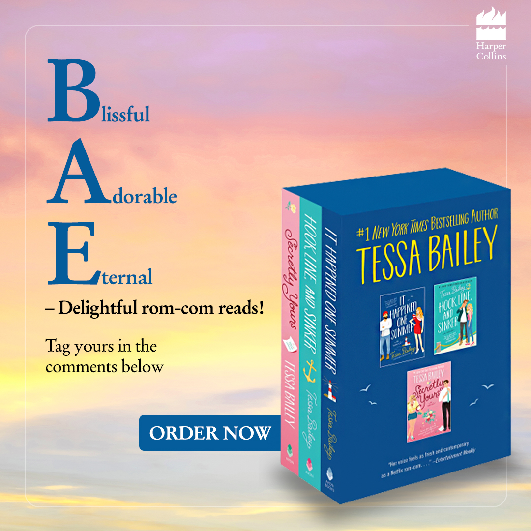 HarperCollinsIN's tweet image. We’re delighted to present a beautifully designed box set of #TessaBailey’s unputdownable rom-coms!

Get your set at a bookstore near you or online: amzn.to/41XjgSh . 

#ItHappenedOneSummer #HookLineAndSinker #SecretlyYours