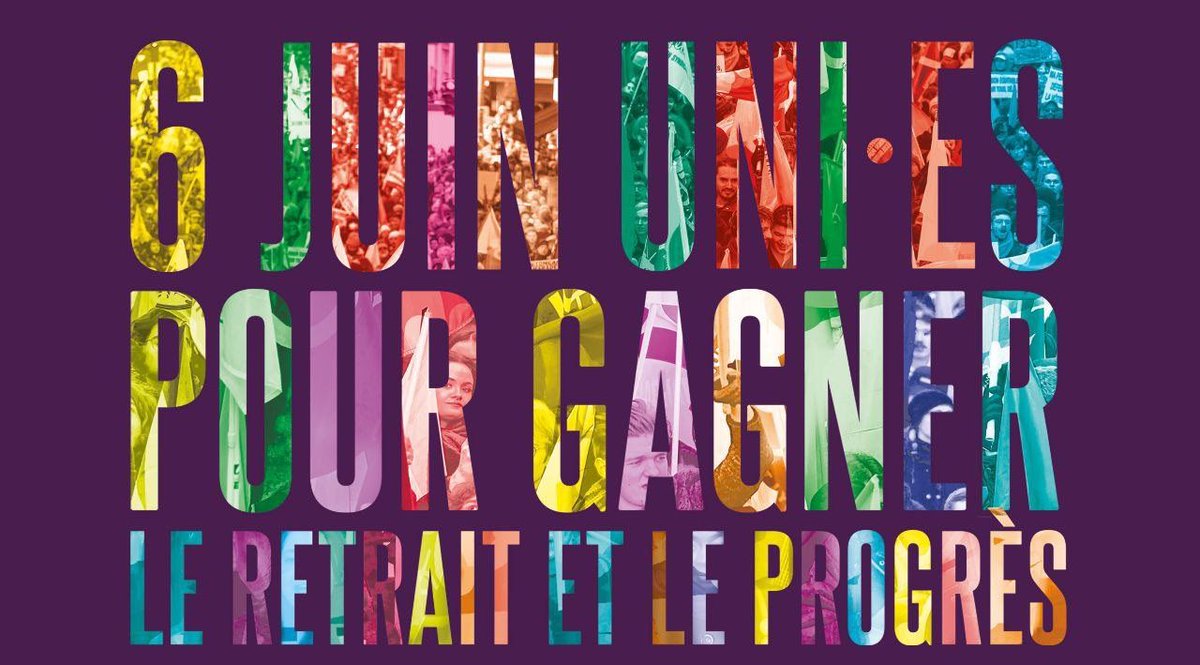 Ce 6 juin, toutes et tous uni.e.s pour soutenir l'abrogation de la #ReformeDesRetraite. La lutte continue. #greve6juin

Rendez-vous à 10h30 devant la gare à #Angouleme.