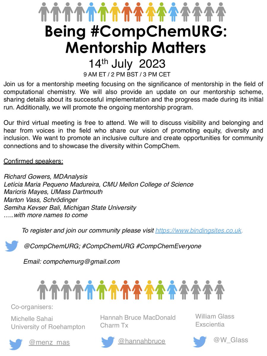 📢 We're happy to announce our initial speaker lineup for our upcoming free virtual meeting called "Mentorship Matters" scheduled for 14th July, 2023.

✏️ Sign up here: bindingsites.co.uk/meetings/curre…

🧵 Take a look at the thread below for more information about the event!