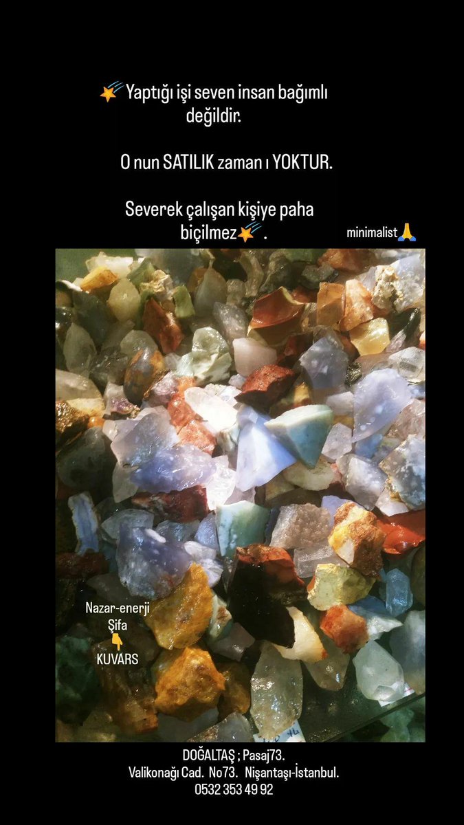 StoneDogaltas's tweet photo. 🌠Yaptığı işi seven insan bağımlı değildir. O nun SATILIK zaman ı YOKTUR. Severek çalışan kişiye paha biçilmez🌠.
💎#sinema #Tiyatro #Dizi
#Astroloji #Astrolog #Akik
#Agat #Ametist #Sitrin
#yoga #Meditasyon #fitness
#KişiselGelişim #enerjitaşları
#ŞifalıTaşlar #İstanbul https://t.co/e5f7LiTTnY