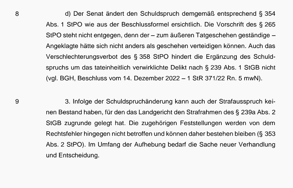 BGH, Beschluss vom 10.05.2023 - 4 StR 515/22: Stabile Zwischenlage beim erpresserischen Menschenraub in Zwei-Personen-Konstellation mit Fesselung (hier verneint) juris.bundesgerichtshof.de/cgi-bin/rechts…