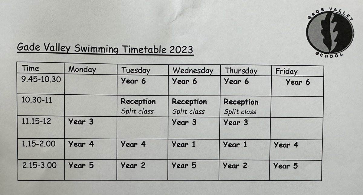 Hope you had a lovely half term break ☀️ Don’t forget swimming starts today 🏊‍♂️💧