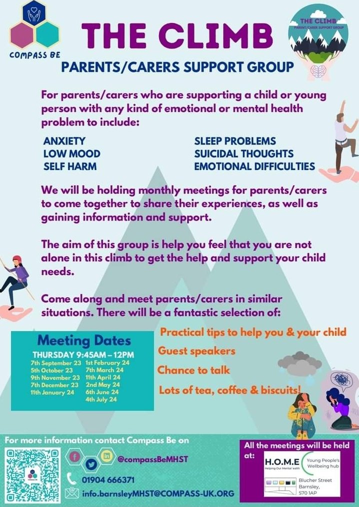 New dates are released below for The Climb. Our parent/carer support group. Come along, grab a cuppa and have a chat! 

#Theclimb #parentcarersupport #embracingemotions #mentalwellbeing #chancetotalk #supportingyoutosupportyourchildren