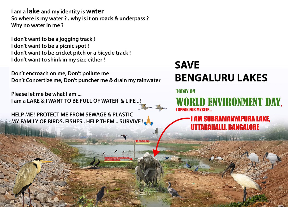 Please hear this grievance of a lake on world environment day. #WorldEnvironmentDay_2023. #bangalorelakes #bangalorerains
#subramanyapuralake
#waterlogging @esgindia1 @BBMPCOMM @east_bengaluru @NammaBengaluroo @naveenm01  @FednOfBlrLakes @karnatakakspcb @RBPachhapur