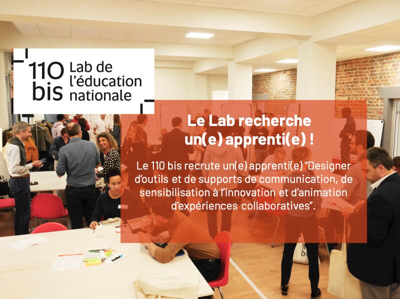 🚀Le lab 110 bis recrute un(e) apprenti(e) “Designer d’outils et de supports de communication, de sensibilisation à l’innovation et d’animation d’expériences collaboratives”.

➡️ Postuler : urlz.fr/m4hF

#innovation #recrutement #codesign #lab #education #facilitation