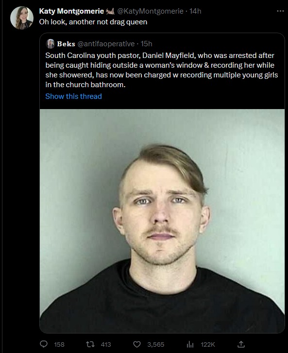 stueymaco's tweet image. But most definitely a man. Some men are perverts, but all of the perverted men will use whatever means necessary to satisfy their perversions. This is why all men, however they identify, should be kept away from women's spaces.
Glad you agree, Monty.