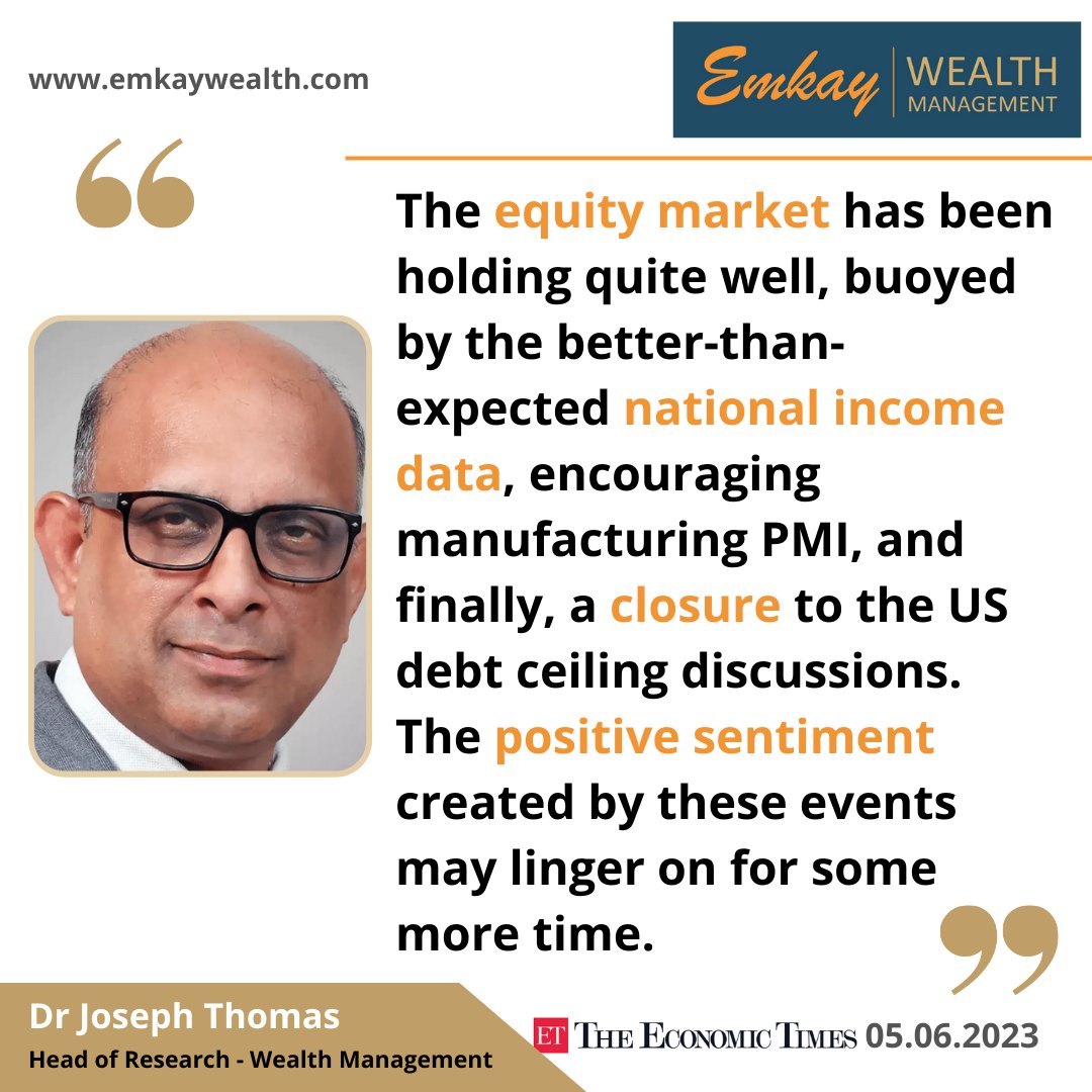 EmkayWealth's tweet photo. Our Head of Research Dr @josephthomask decodes the key domestic and global factors that may keep the markets positive in the near term. His views covered in The Economic Times today.
What do you think of this? Tell us in the comments.
#Stockmarket #India #usdebtceiling #GDP https://t.co/AScGIETppw